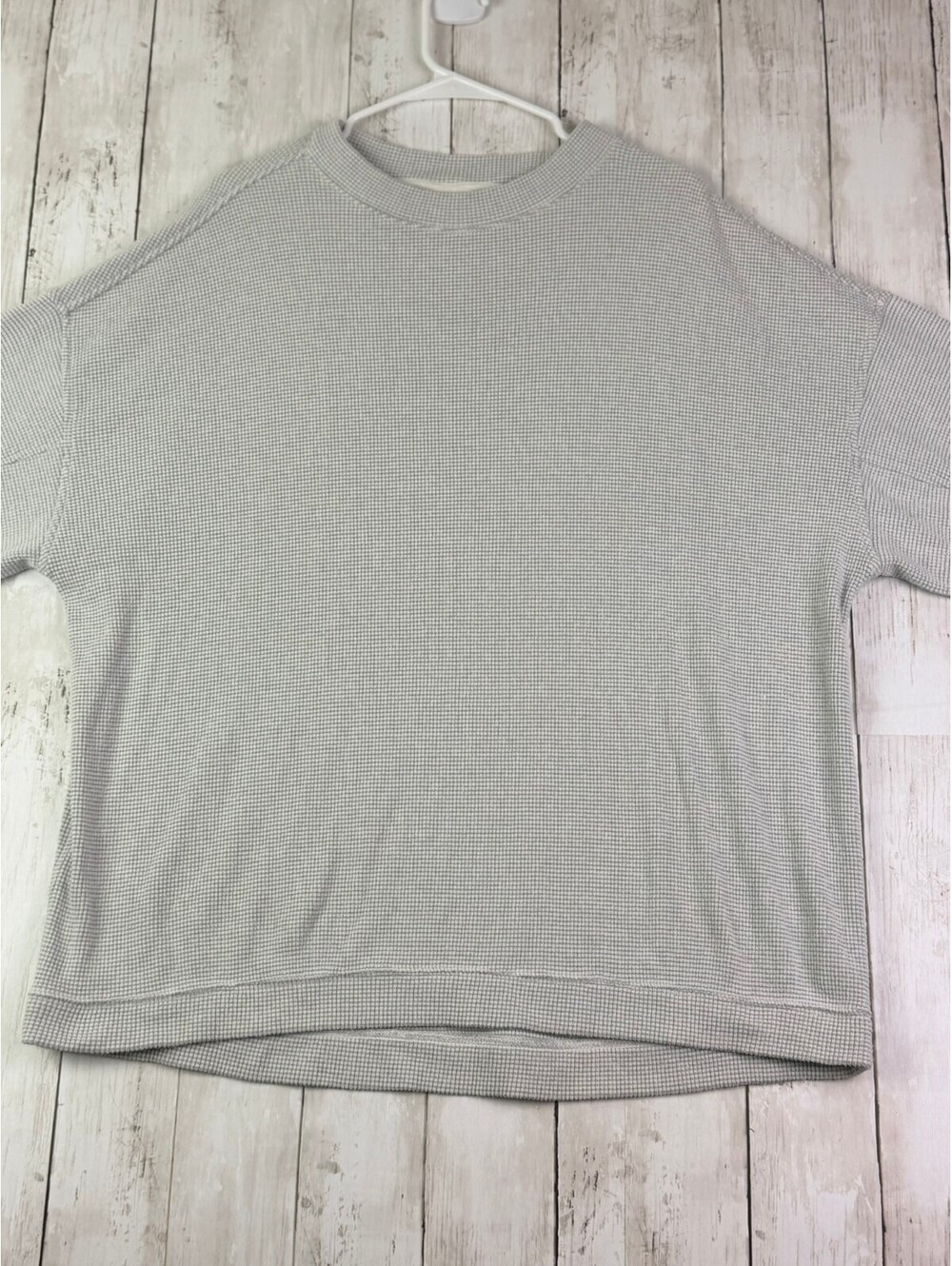 Aerie Women's Light Gray Waffle Knit Long Sleeve Top